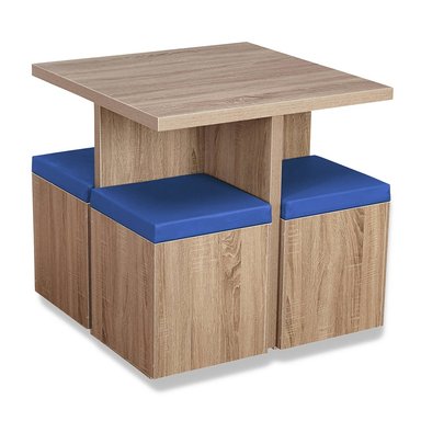 JUEGO COMEDOR HOME PREMIUM SUKOSHI 4 ASIENTOS AZUL BAÚL
