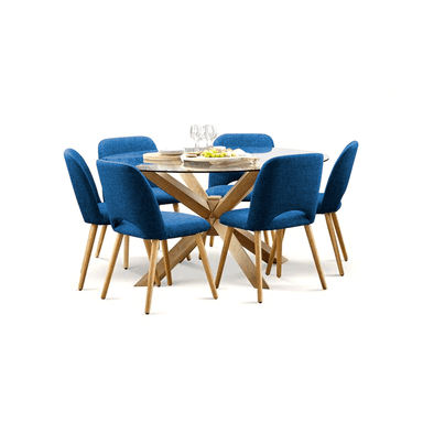 JUEGO COMEDOR HOME PREMIUM CATALEYA 6 SILLAS AZUL ELÉCTRICO CATA