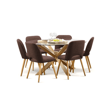 JUEGO COMEDOR HOME PREMIUM CATALEYA 6 SILLAS MARRÓN CATA