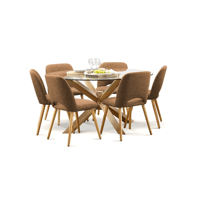 JUEGO COMEDOR HOME PREMIUM CATALEYA 6 SILLAS MARRÓN CLARO