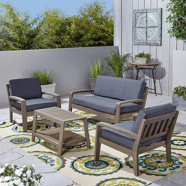 SET JUEGO SALA TERRAZA JARDIN HOME PREMIUM MERCY 2 1 1 GRIS + MESA CENTRO