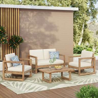 SET JUEGO SALA TERRAZA JARDIN HOME PREMIUM LORAS 2 1 1 BEIGE + MESA CENTRO - 2