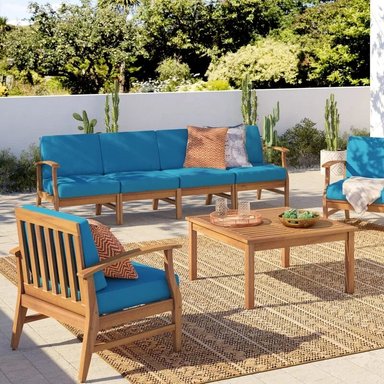 SET JUEGO SALA TERRAZA JARDIN HOME PREMIUM REESE 4 1 1 COBALTO + MESA CENTRO