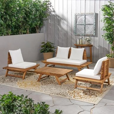 SET JUEGO SALA TERRAZA JARDIN HOME PREMIUM IRMA 2 1 1 BLANCO + MESA CENTRO - 2