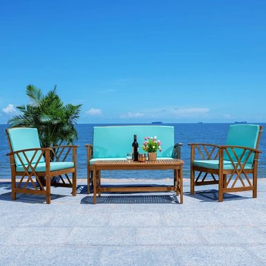 SET JUEGO SALA TERRAZA JARDIN HOME PREMIUM ARYA 2 1 1 TURQUESA + MESA CENTRO - 2
