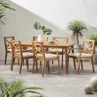 JUEGO COMEDOR TERRAZA JARDIN HOME PREMIUM MIRNA 6 SILLAS BEIGE
