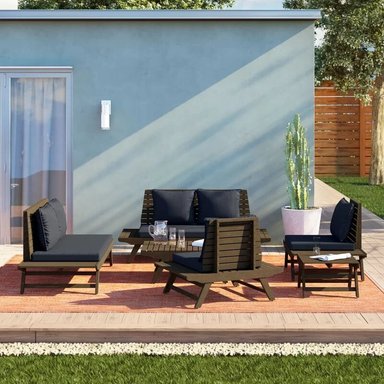 SET JUEGO SALA TERRAZA JARDIN HOME PREMIUM UDILIA 2 2 1 1 NEGRO + MESA CENTRO