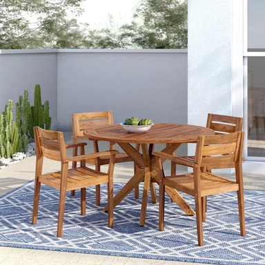 JUEGO COMEDOR TERRAZA JARDIN HOME PREMIUM RHODA 4 SILLAS NATURAL RUSTICO - 2