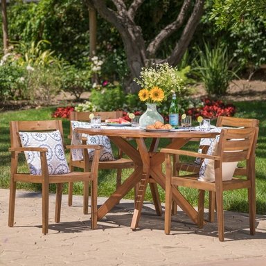 JUEGO COMEDOR TERRAZA JARDIN HOME PREMIUM RHODA 4 SILLAS NATURAL RUSTICO - 3