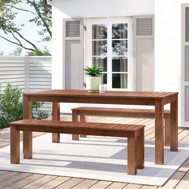 SET JUEGO COMEDOR TERRAZA JARDIN HOME PREMIUM FELICI NATURAL + 2 BANQUETAS - 4