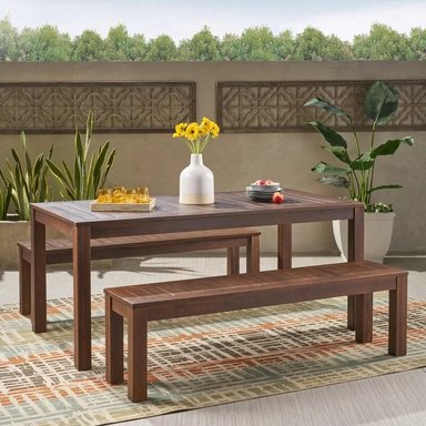 SET JUEGO COMEDOR TERRAZA JARDIN HOME PREMIUM FELICI NATURAL + 2 BANQUETAS - 2