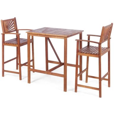 JUEGO COMEDOR TERRAZA JARDIN HOME PREMIUM RAIA BAR 2 SILLAS NATURAL RUSTICO