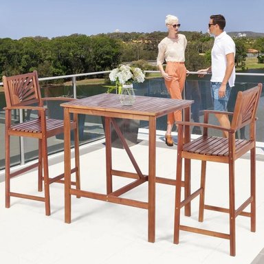JUEGO COMEDOR TERRAZA JARDIN HOME PREMIUM RAIA BAR 2 SILLAS NATURAL RUSTICO - 2