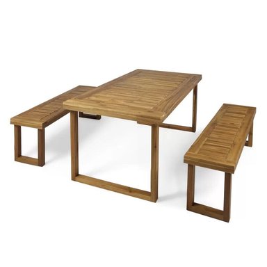 SET JUEGO COMEDOR TERRAZA JARDIN HOME PREMIUM HONORIO NATURAL + 2 BANQUETAS