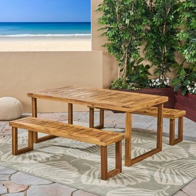 SET JUEGO COMEDOR TERRAZA JARDIN HOME PREMIUM HONORIO NATURAL + 2 BANQUETAS - 2