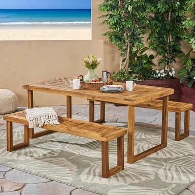 SET JUEGO COMEDOR TERRAZA JARDIN HOME PREMIUM HONORIO NATURAL + 2 BANQUETAS - 3