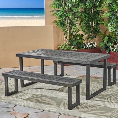 SET JUEGO COMEDOR TERRAZA JARDIN HOME PREMIUM HONORIO GRIS + 2 BANQUETAS