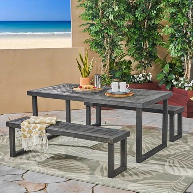 SET JUEGO COMEDOR TERRAZA JARDIN HOME PREMIUM HONORIO GRIS + 2 BANQUETAS - 2