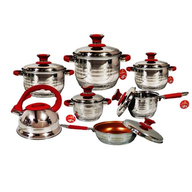 SET OLLAS SUPREMA SU-TC020-14PC-RJ ROJO 14 PIEZAS ACERO INOXIDABLE