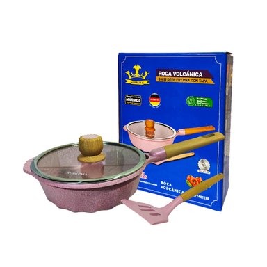 SARTÉN CON TAPA SUPREMA 24CM CERÁMICO ANTIADHERENTE ROSADO