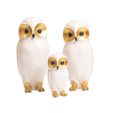 FAMILIA DE BUHOS BLANCO DORADO 11CM POLIRESINA DECORATIVO