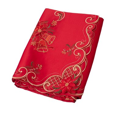 MANTEL PARA 6 SILLAS RECTANGULAR ROJO DISEÑO VELAS Y CAMPANA