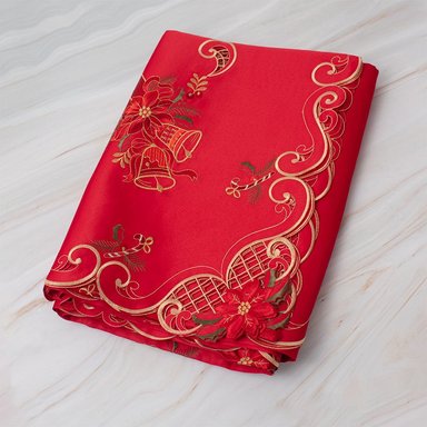 MANTEL PARA 6 SILLAS RECTANGULAR ROJO DISEÑO VELAS Y CAMPANA - 2