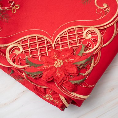 MANTEL PARA 6 SILLAS RECTANGULAR ROJO DISEÑO VELAS Y CAMPANA - 4