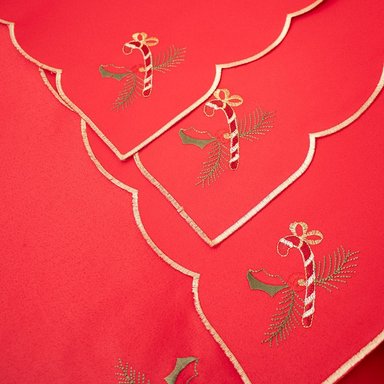MANTEL PARA 6 SILLAS RECTANGULAR ROJO DISEÑO VELAS Y CAMPANA - 5