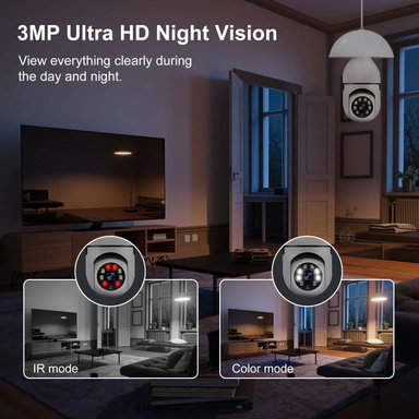 FOCO CÁMARA DE SEGURIDAD INTELIGENTE CON VISIÓN NOCTURNA Y ALTAVOZ - 4