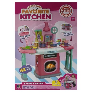 SET DE COCINA JUGUETE KITCHEN LITTLE CHEF CAÑO BOTA AGUA COCINA CON VAPOR SONIDO LUCES - 6
