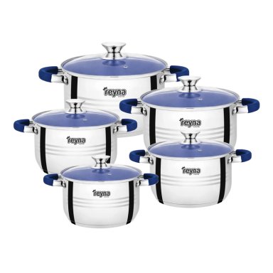 JUEGO OLLAS REYNA RN-1000A AZUL ACERO INOXIDABLE X 10PZ FIESTA BLUE