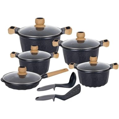 JUEGO DE OLLAS ANTIADHERENTES REYNA PETRA 12PZ COLOR NEGRO