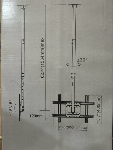 RACK PARA TV TECHO O PARED TUBO LARGO 32 A 75' KREARACK NEGRO - 3