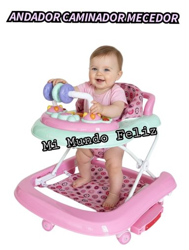 ANDADOR PARA BEBE 3 EN 1 COLOR PASTEL ROSA BABY HAPPY