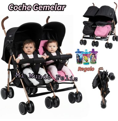 COCHE GEMELAR  PARA BEBE  BASTON JUNTOS ROSADO