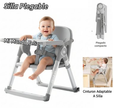 SILLA DE BEBE PARA COMER PLEGABLE PORTATIL GRIS