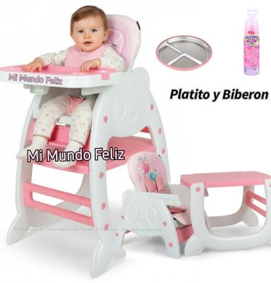 SILLA DE COMER PARA BEBE CARPETA ROSADO CON PLATITO