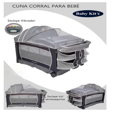 CUNA CORRAL PARA BEBE FUNCION MECEDORA MUSICAL VIBRADOR GRAY