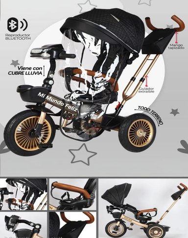 TRICICLO PARA NIÑOS ASIENTO GIRATORIO MUSICAL GOLD NEGRO