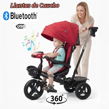 TRICICLO PARA NIÑOS ASIENTO GIRATORIO MUSICAL GOLD RED - 1