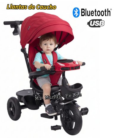 TRICICLO PARA NIÑOS ASIENTO GIRATORIO MUSICAL GOLD RED - 3