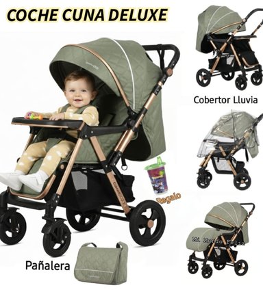 COCHE CUNA DE BEBE ACOLCHADA DELUXE PREMIUN GREEN