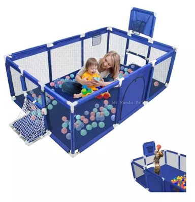 CORRAL PARA BEBE DE JUEGOS PLEGABLE CON NET BASKET ARCO AZUL - 2