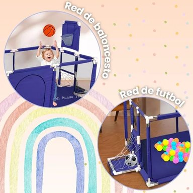 CORRAL PARA BEBE DE JUEGOS PLEGABLE CON NET BASKET ARCO AZUL - 3