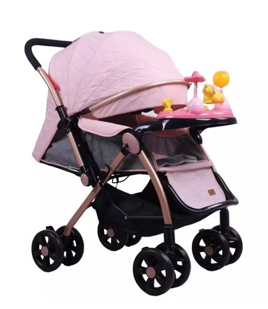 COCHE PARA BEBE SUPER ACOLCHADO CON BANDEJA MUSICAL PALO ROSA - 2