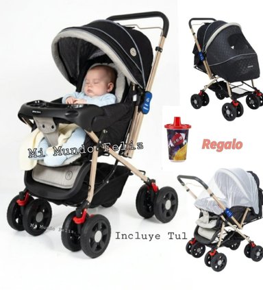 COCHE CUNA BABY HAPPY NEW YON NEGRO AMPLIO COBERTOR GOLDEN BEBE