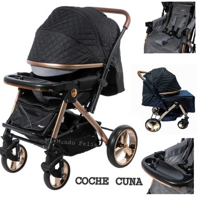 COCHE PASEO BABY NEGRO BEBE DELUXE GIRATORIO GOLD