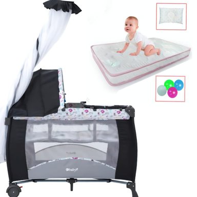 CUNA CORRAL PARA BEBE FUNCION MECEDOR TUL REYNA Y COLCHON ROSA