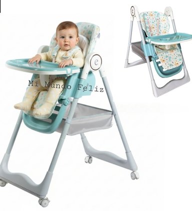 SILLA DE COMER PARA BEBE PLEGABLE REGULABLE ALTURA VERDE LIGTH